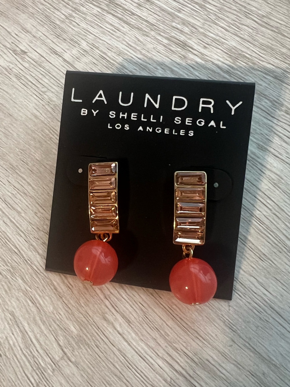 Laundry By Shelli Segal Coral Bead with Gold Baguette Drop Earrings